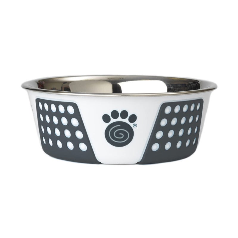 PetRageous 15001 Fiji Stainless Steel Non-Slip Dishwasher-Safe Dog Bowl 3.75-Cup Capacity 6.75-inch Diameter 2.5-inch Tall for Medium and Large Dogs, White and Slate Blue - Image 1